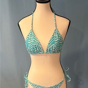 Teal and White Halter Bikini